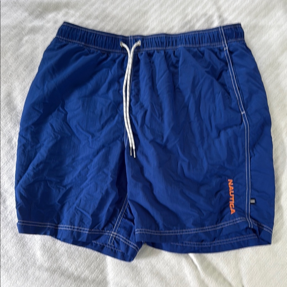 Nautica Blue and Orange Swim Trunks Lightweight Relaxed Fit